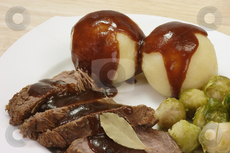 To use this stock image in your creative project, please select the size you need over to the right and click the "Add to Cart" button.
Your downloaded image will come with the Cutcaster watermark removed so don’t worry about the watermark you see on this page. Roasted beef_1 stock photo, Roasted beef with potatoe dumbling and brussel sprouts by Birgit Reitz-Hofmann