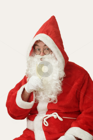 To use this stock image in your creative project, please select the size you need over to the right and click the "Add to Cart" button.
Your downloaded image will come with the Cutcaster watermark removed so don’t worry about the watermark you see on this page. Merry Christmas stock photo, Male caucasian model of santa claus drinking a glass of champaigne - isolated on white background by Birgit Reitz-Hofmann
