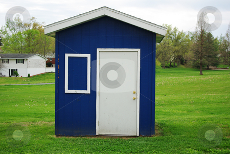 To use this stock image in your creative project, please select the size you need over to the right and click the "Add to Cart" button.
Your downloaded image will come with the Cutcaster watermark removed so don’t worry about the watermark you see on this page. Blue Playhouse stock photo, Bright blue playhouse in park by Sandra Fann