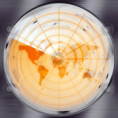 To use this stock image in your creative project, please select the size you need over to the right and click the "Add to Cart" button.
Your downloaded image will come with the Cutcaster watermark removed so don’t worry about the watermark you see on this page. World Radar stock photo, The world map in a radar screen - blips can be added easily anywhere they are needed. by Todd Arena