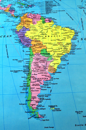 To use this stock image in your creative project, please select the size you need over to the right and click the "Add to Cart" button.
Your downloaded image will come with the Cutcaster watermark removed so don’t worry about the watermark you see on this page. South America map stock photo, South America color map, includes many details. by Fernando Barozza