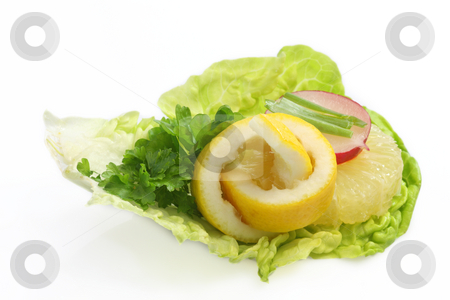 To use this stock image in your creative project, please select the size you need over to the right and click the "Add to Cart" button.
Your downloaded image will come with the Cutcaster watermark removed so don’t worry about the watermark you see on this page. Salad decoration stock photo, Decorative and colorful salad decoration with lettuce, radish and lemon. by Birgit Reitz-Hofmann