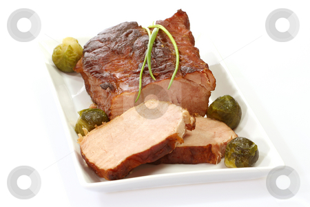 To use this stock image in your creative project, please select the size you need over to the right and click the "Add to Cart" button.
Your downloaded image will come with the Cutcaster watermark removed so don’t worry about the watermark you see on this page. Roasted pork meat stock photo, Roasted meat and brussel sprouts on bright background by Birgit Reitz-Hofmann