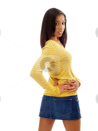 To use this stock image in your creative project, please select the size you need over to the right and click the "Add to Cart" button.
Your downloaded image will come with the Cutcaster watermark removed so don’t worry about the watermark you see on this page. Young black woman in jeans skirt from behind stock photo, Young african american woman in jeans skirt by Jeff Cleveland