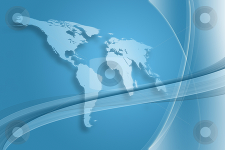 To use this stock image in your creative project, please select the size you need over to the right and click the "Add to Cart" button.
Your downloaded image will come with the Cutcaster watermark removed so don’t worry about the watermark you see on this page. Blue World Map stock photo, A blue world map with shadows and abstract shapes and curves (with motion blur around the continents) by Alexander Zschach