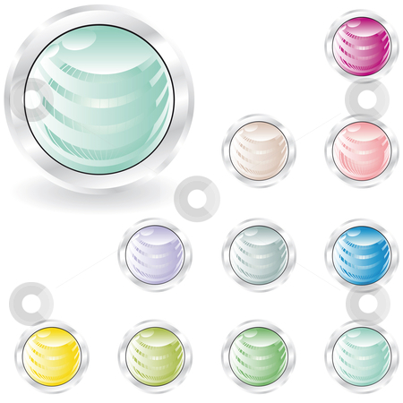 To use this stock image in your creative project, please select the size you need over to the right and click the "Add to Cart" button.
Your downloaded image will come with the Cutcaster watermark removed so don’t worry about the watermark you see on this page. Web buttons in pastel tint stock vector clipart, Web buttons in pastel tint with sphere inside and metal looking ring by Karin Claus