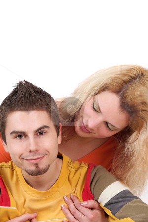 To use this stock image in your creative project, please select the size you need over to the right and click the "Add to Cart" button.
Your downloaded image will come with the Cutcaster watermark removed so don’t worry about the watermark you see on this page. Young couple in love stock photo, Portrait of young affectionate couple, studio shot by Tom P.