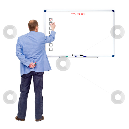 To use this stock image in your creative project, please select the size you need over to the right and click the "Add to Cart" button.
Your downloaded image will come with the Cutcaster watermark removed so don’t worry about the watermark you see on this page. To Do List stock photo, A business man checking off his completed tasks from a to do list, written on a whiteboard by Corepics VOF