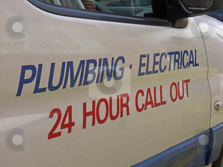 To use this stock image in your creative project, please select the size you need over to the right and click the "Add to Cart" button.
Your downloaded image will come with the Cutcaster watermark removed so don’t worry about the watermark you see on this page. Sign on a van stock photo, 24 hour call out for plumbing and electrical emergence. by Ian Langley