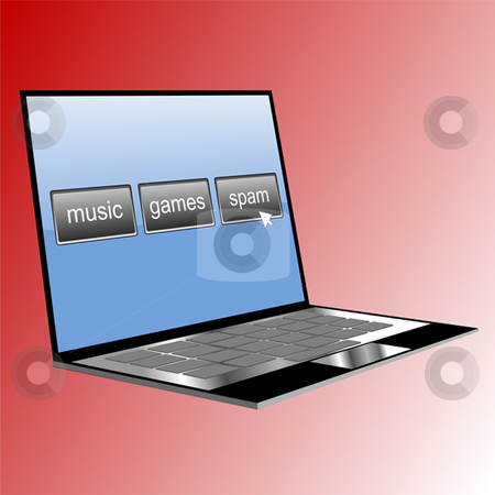 To use this stock image in your creative project, please select the size you need over to the right and click the "Add to Cart" button.
Your downloaded image will come with the Cutcaster watermark removed so don’t worry about the watermark you see on this page. Spam stock vector clipart, Computer with spam icon on screen by Ira J Lyles Jr