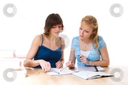 To use this stock image in your creative project, please select the size you need over to the right and click the "Add to Cart" button.
Your downloaded image will come with the Cutcaster watermark removed so don’t worry about the watermark you see on this page. Two women working together stock photo, by Jan Martin Will