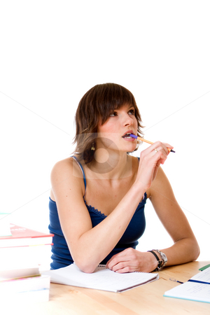 To use this stock image in your creative project, please select the size you need over to the right and click the "Add to Cart" button.
Your downloaded image will come with the Cutcaster watermark removed so don’t worry about the watermark you see on this page. Student stock photo, Young woman studying by Jan Martin Will