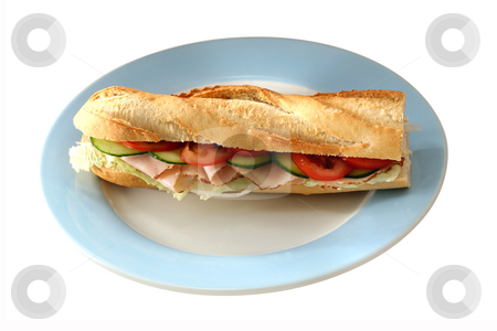To use this stock image in your creative project, please select the size you need over to the right and click the "Add to Cart" button.
Your downloaded image will come with the Cutcaster watermark removed so don’t worry about the watermark you see on this page. Delicious Baguette stock photo, Baguette with fresh ham, salat, gherkin and tomatoes by Jan Martin Will