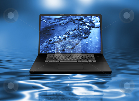 To use this stock image in your creative project, please select the size you need over to the right and click the "Add to Cart" button.
Your downloaded image will come with the Cutcaster watermark removed so don’t worry about the watermark you see on this page. Laptop on water stock photo, Abstract image of a laptop with water splash by Kirsty Pargeter