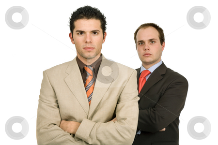 To use this stock image in your creative project, please select the size you need over to the right and click the "Add to Cart" button.
Your downloaded image will come with the Cutcaster watermark removed so don’t worry about the watermark you see on this page. Business men stock photo, Two young business men portrait on white by Rui Vale de Sousa