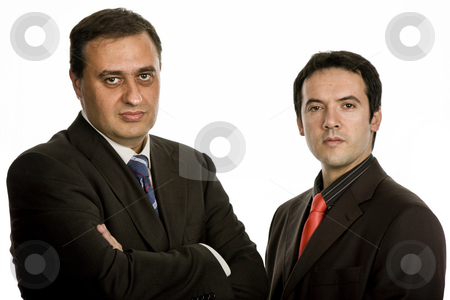 To use this stock image in your creative project, please select the size you need over to the right and click the "Add to Cart" button.
Your downloaded image will come with the Cutcaster watermark removed so don’t worry about the watermark you see on this page. Team stock photo, Two young business men portrait on white by Rui Vale de Sousa