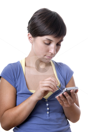 To use this stock image in your creative project, please select the size you need over to the right and click the "Add to Cart" button.
Your downloaded image will come with the Cutcaster watermark removed so don’t worry about the watermark you see on this page. Working stock photo, A woman holding a PDA isolated on white by Rui Vale de Sousa