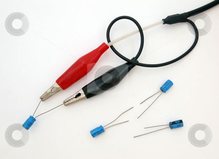 To use this stock image in your creative project, please select the size you need over to the right and click the "Add to Cart" button.
Your downloaded image will come with the Cutcaster watermark removed so don’t worry about the watermark you see on this page. Electronic test leads. stock photo, Electronic test leads and asorted capacitors, as used in computers. by Ian Langley