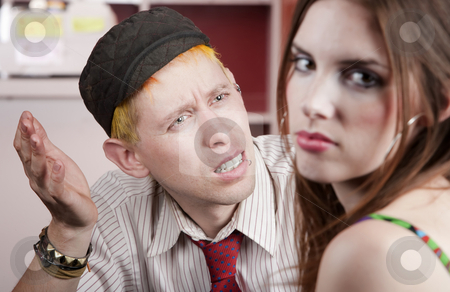 To use this stock image in your creative project, please select the size you need over to the right and click the "Add to Cart" button.
Your downloaded image will come with the Cutcaster watermark removed so don’t worry about the watermark you see on this page. Young man and woman with a disagreement stock photo, Young man confused by disagreement with pretty woman by Scott Griessel