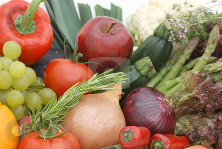To use this stock image in your creative project, please select the size you need over to the right and click the "Add to Cart" button.
Your downloaded image will come with the Cutcaster watermark removed so don’t worry about the watermark you see on this page. Fruit and vegetables stock photo, Display of fruit and vegetables by Kirsty Pargeter