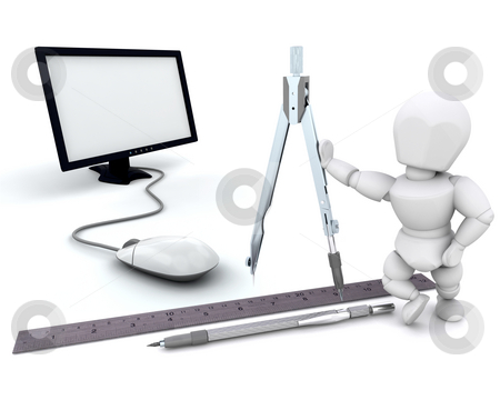 To use this stock image in your creative project, please select the size you need over to the right and click the "Add to Cart" button.
Your downloaded image will come with the Cutcaster watermark removed so don’t worry about the watermark you see on this page. Architect stock photo, 3D render of an architect with tools by Kirsty Pargeter