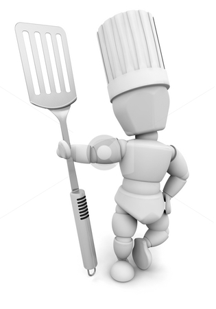 To use this stock image in your creative project, please select the size you need over to the right and click the "Add to Cart" button.
Your downloaded image will come with the Cutcaster watermark removed so don’t worry about the watermark you see on this page. Chef with spatula stock photo, 3D render of a chef with a spatula by Kirsty Pargeter
