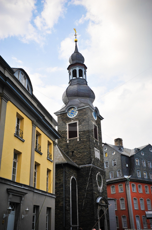 To use this stock image in your creative project, please select the size you need over to the right and click the "Add to Cart" button.
Your downloaded image will come with the Cutcaster watermark removed so don’t worry about the watermark you see on this page. Monschau Germany stock photo, Church in Monschau Germany by Jaime Pharr