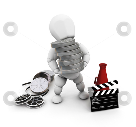 To use this stock image in your creative project, please select the size you need over to the right and click the "Add to Cart" button.
Your downloaded image will come with the Cutcaster watermark removed so don’t worry about the watermark you see on this page. Movie person stock photo, 3D render of someone with movie items by Kirsty Pargeter