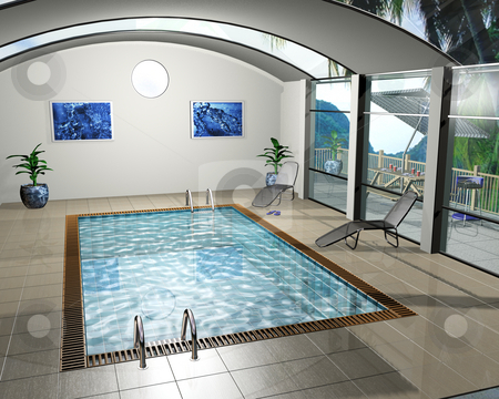 To use this stock image in your creative project, please select the size you need over to the right and click the "Add to Cart" button.
Your downloaded image will come with the Cutcaster watermark removed so don’t worry about the watermark you see on this page. Pool house stock photo, 3D render of an interior of a pool house by Kirsty Pargeter