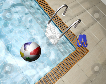 To use this stock image in your creative project, please select the size you need over to the right and click the "Add to Cart" button.
Your downloaded image will come with the Cutcaster watermark removed so don’t worry about the watermark you see on this page. Swimming pool stock photo, 3D render of a beach ball on a swimming pool by Kirsty Pargeter