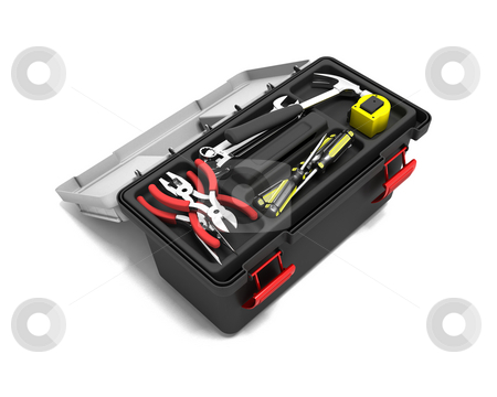 To use this stock image in your creative project, please select the size you need over to the right and click the "Add to Cart" button.
Your downloaded image will come with the Cutcaster watermark removed so don’t worry about the watermark you see on this page. Toolbox stock photo, 3D render of a toolbox full of tools by Kirsty Pargeter