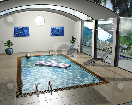 To use this stock image in your creative project, please select the size you need over to the right and click the "Add to Cart" button.
Your downloaded image will come with the Cutcaster watermark removed so don’t worry about the watermark you see on this page. Pool house stock photo, 3D render of the interior of a pool house by Kirsty Pargeter