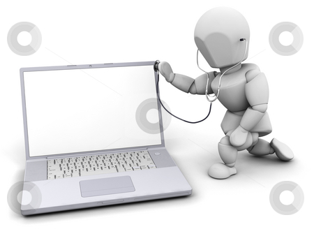 To use this stock image in your creative project, please select the size you need over to the right and click the "Add to Cart" button.
Your downloaded image will come with the Cutcaster watermark removed so don’t worry about the watermark you see on this page. Computer health check stock photo, 3D render of someone checking a computer by Kirsty Pargeter