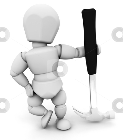 To use this stock image in your creative project, please select the size you need over to the right and click the "Add to Cart" button.
Your downloaded image will come with the Cutcaster watermark removed so don’t worry about the watermark you see on this page. Person with a hammer stock photo, 3D render of a person with a hammer by Kirsty Pargeter