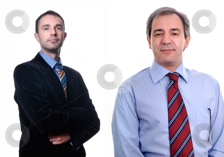 To use this stock image in your creative project, please select the size you need over to the right and click the "Add to Cart" button.
Your downloaded image will come with the Cutcaster watermark removed so don’t worry about the watermark you see on this page. Portrait stock photo, Two young business men portrait on white by Rui Vale de Sousa