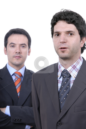 To use this stock image in your creative project, please select the size you need over to the right and click the "Add to Cart" button.
Your downloaded image will come with the Cutcaster watermark removed so don’t worry about the watermark you see on this page. Business men stock photo, Two young business men portrait on white. focus on the right man by Rui Vale de Sousa