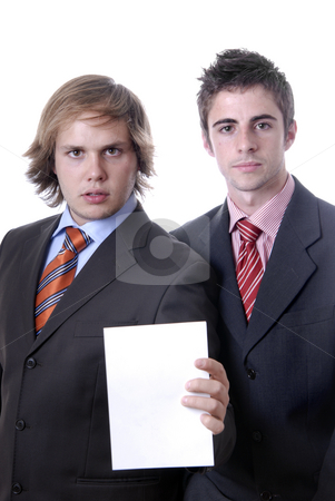 To use this stock image in your creative project, please select the size you need over to the right and click the "Add to Cart" button.
Your downloaded image will come with the Cutcaster watermark removed so don’t worry about the watermark you see on this page. Empty stock photo, Two business men with an empty card by Rui Vale de Sousa