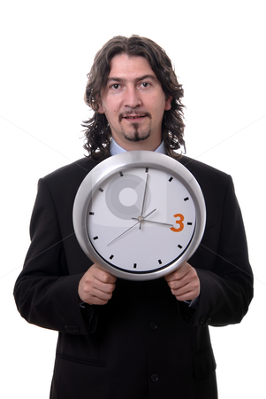 To use this stock image in your creative project, please select the size you need over to the right and click the "Add to Cart" button.
Your downloaded image will come with the Cutcaster watermark removed so don’t worry about the watermark you see on this page. Clock stock photo, Business man with clock on white background by Rui Vale de Sousa