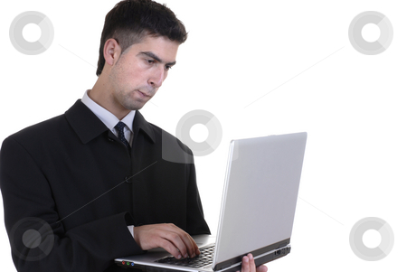 To use this stock image in your creative project, please select the size you need over to the right and click the "Add to Cart" button.
Your downloaded image will come with the Cutcaster watermark removed so don’t worry about the watermark you see on this page. Worker stock photo, Young business man with a personal computer by Rui Vale de Sousa