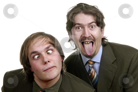 To use this stock image in your creative project, please select the size you need over to the right and click the "Add to Cart" button.
Your downloaded image will come with the Cutcaster watermark removed so don’t worry about the watermark you see on this page. Silly stock photo, Two silly young business men portrait on white by Rui Vale de Sousa