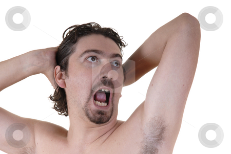 To use this stock image in your creative project, please select the size you need over to the right and click the "Add to Cart" button.
Your downloaded image will come with the Cutcaster watermark removed so don’t worry about the watermark you see on this page. Crazy stock photo, Crazy young naked white man portrait with arms in the head by Rui Vale de Sousa