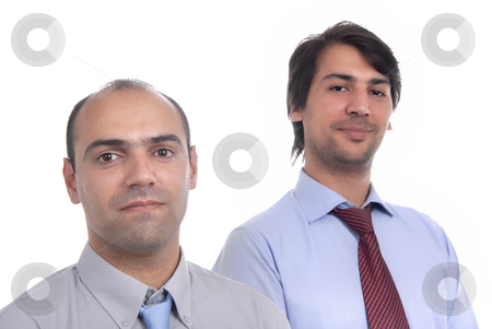 To use this stock image in your creative project, please select the size you need over to the right and click the "Add to Cart" button.
Your downloaded image will come with the Cutcaster watermark removed so don’t worry about the watermark you see on this page. Men stock photo, Two young business men portrait on white. focus on the left man by Rui Vale de Sousa