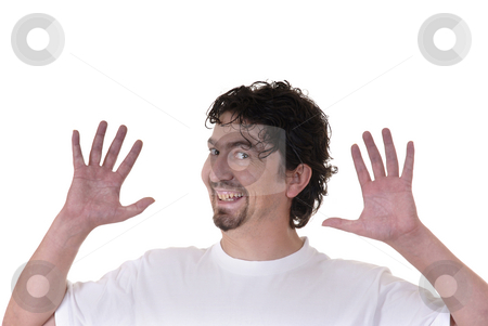 To use this stock image in your creative project, please select the size you need over to the right and click the "Add to Cart" button.
Your downloaded image will come with the Cutcaster watermark removed so don’t worry about the watermark you see on this page. Crazy stock photo, Crazy young man portrait with open arms by Rui Vale de Sousa