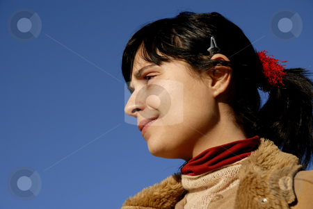 To use this stock image in your creative project, please select the size you need over to the right and click the "Add to Cart" button.
Your downloaded image will come with the Cutcaster watermark removed so don’t worry about the watermark you see on this page. Thoughts stock photo, Young woman close up portrait ans the blue sky by Rui Vale de Sousa