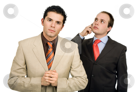 To use this stock image in your creative project, please select the size you need over to the right and click the "Add to Cart" button.
Your downloaded image will come with the Cutcaster watermark removed so don’t worry about the watermark you see on this page. Team stock photo, Two young business men portrait on white by Rui Vale de Sousa