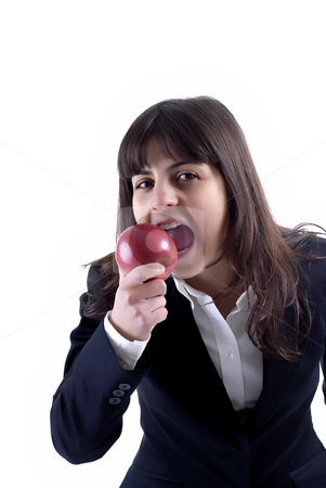To use this stock image in your creative project, please select the size you need over to the right and click the "Add to Cart" button.
Your downloaded image will come with the Cutcaster watermark removed so don’t worry about the watermark you see on this page. Girl eating apple stock photo, Young woman portrait with a apple isolated on white by Rui Vale de Sousa