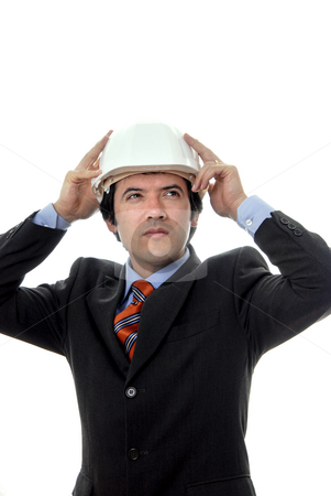 To use this stock image in your creative project, please select the size you need over to the right and click the "Add to Cart" button.
Your downloaded image will come with the Cutcaster watermark removed so don’t worry about the watermark you see on this page. Headache stock photo, An engineer with white hat, isolated on white by Rui Vale de Sousa