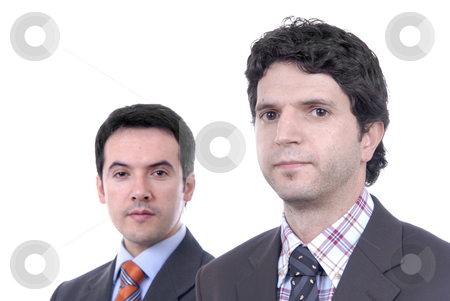 To use this stock image in your creative project, please select the size you need over to the right and click the "Add to Cart" button.
Your downloaded image will come with the Cutcaster watermark removed so don’t worry about the watermark you see on this page. Business men stock photo, Two young business men portrait on white. focus on the right man by Rui Vale de Sousa