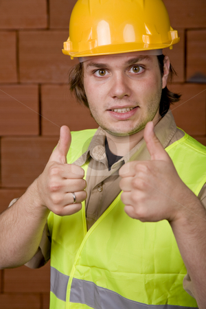 To use this stock image in your creative project, please select the size you need over to the right and click the "Add to Cart" button.
Your downloaded image will come with the Cutcaster watermark removed so don’t worry about the watermark you see on this page. Foreman stock photo, Foreman with yellow hat and a brick wall as background by Rui Vale de Sousa