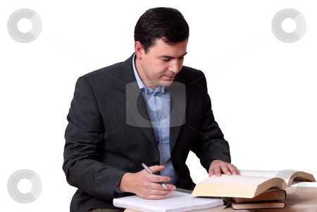 To use this stock image in your creative project, please select the size you need over to the right and click the "Add to Cart" button.
Your downloaded image will come with the Cutcaster watermark removed so don’t worry about the watermark you see on this page. Read stock photo, Young business man reading a book on white by Rui Vale de Sousa